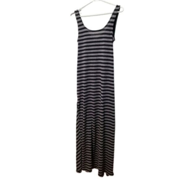 VENUS Black Grey Striped Side Slit Cut Out Back Casual Summer Maxi Dress Small - Picture 3 of 12